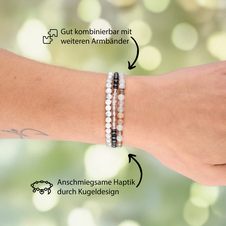 Rock crystal + tourmaline/schorl mini bead bracelet | 4 mm