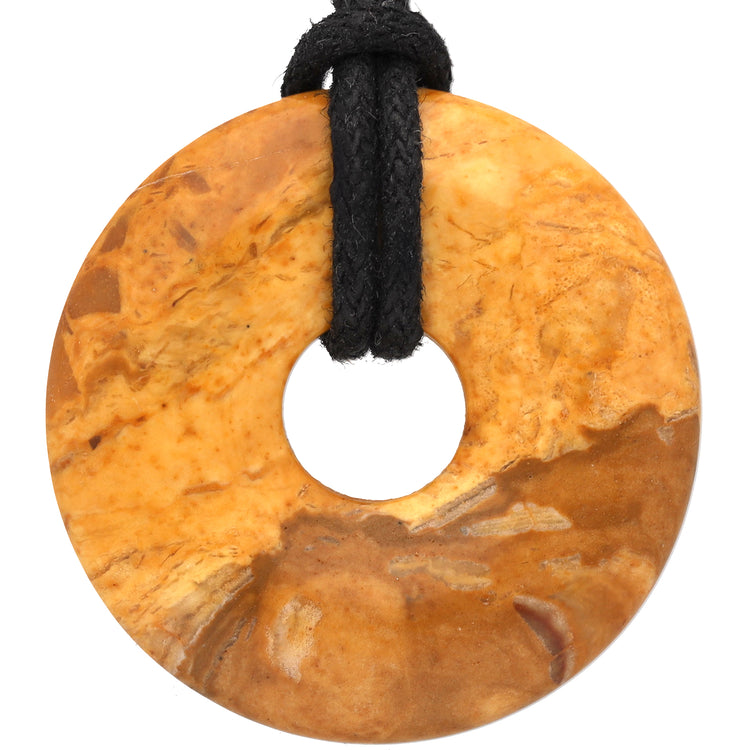 Jasper, yellow donut | 30 mm pendant + cotton cord