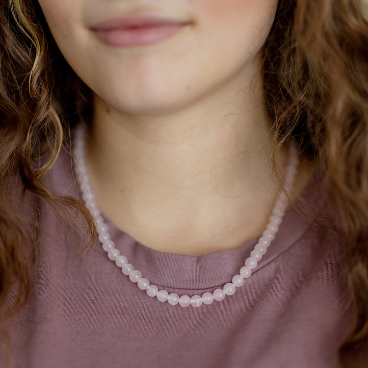 Rose quartz bead chain | Ø 6mm with 925 silver clasp | 45cm