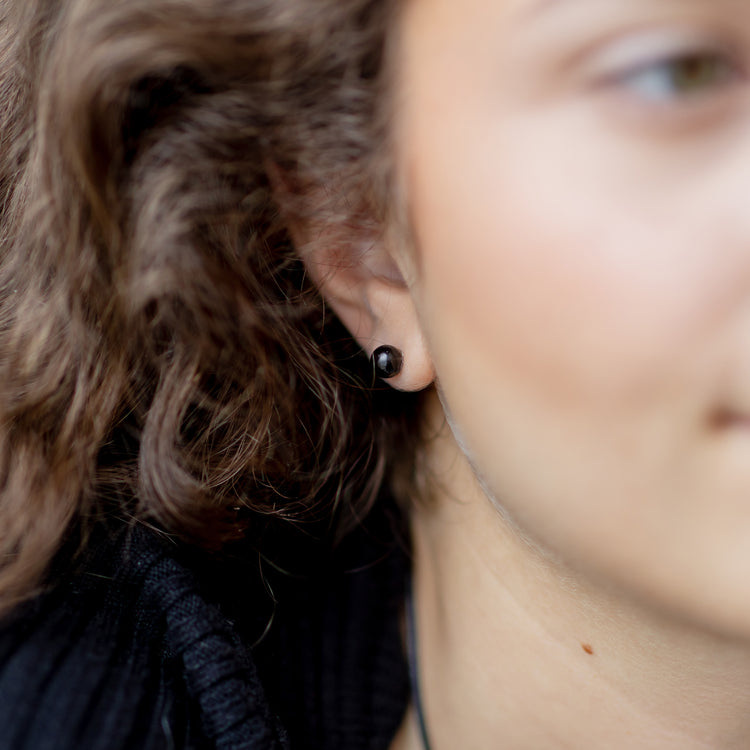 Black tourmaline (schorl) earrings, 6 mm, 925 silver
