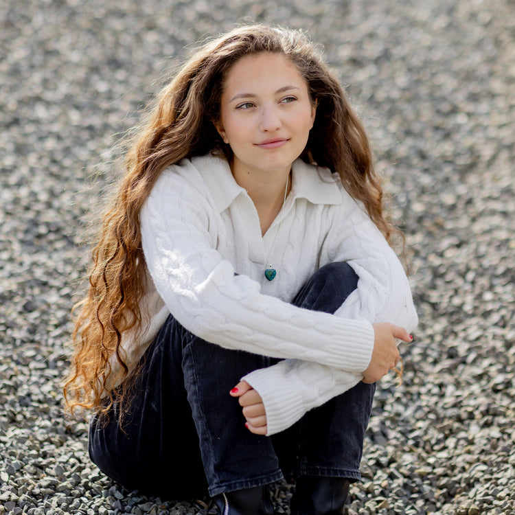 Chrysocolla heart pendant | 2x2 cm + 925 silver eyelet