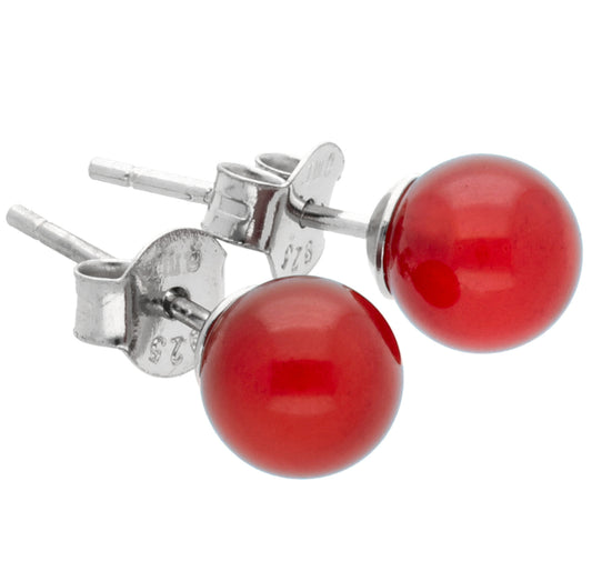 Carnelian stud earrings 6 mm | 925 silver