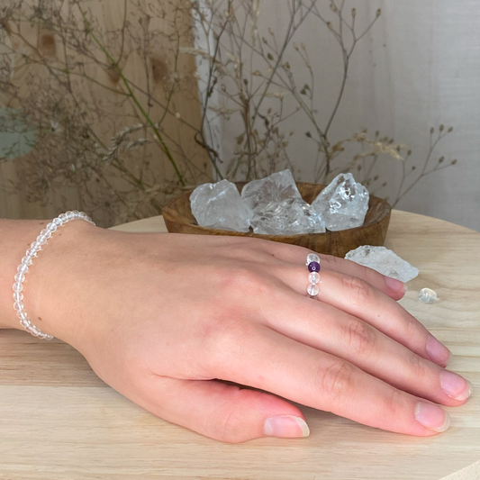 Rock crystal + amethyst | elastic ball ring