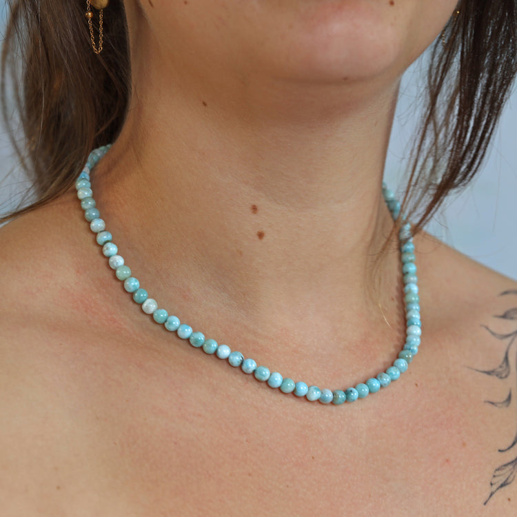 Larimar Kugelkette | Ø 6 mm mit Verschluss | 45 cm