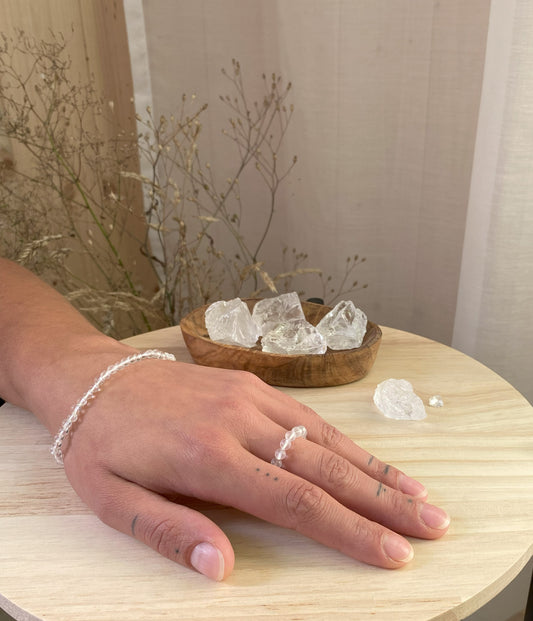 Rock crystal, matte | elastic ball ring