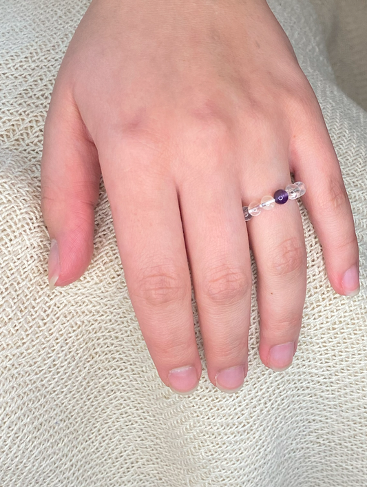 Rock crystal + amethyst | elastic ball ring