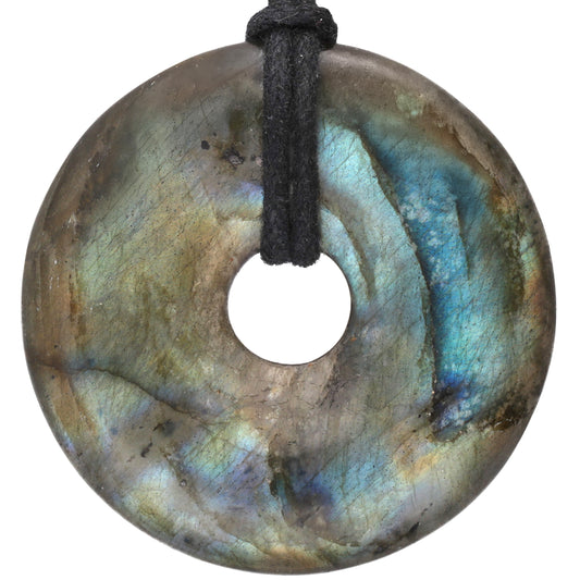 Labradorit Donut | 40 mm Anhänger + Baumwollband