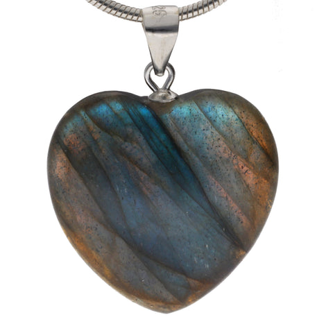 Labradorite Heart Pendant | 2x2 cm + 925 Silver Bail