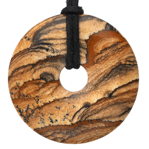 Landscape Jasper Donut Pendant | 40 mm Pendant + Cotton Cord
