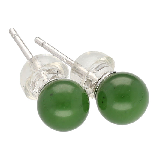 Nephrite stud earrings 6 mm | 925 silver