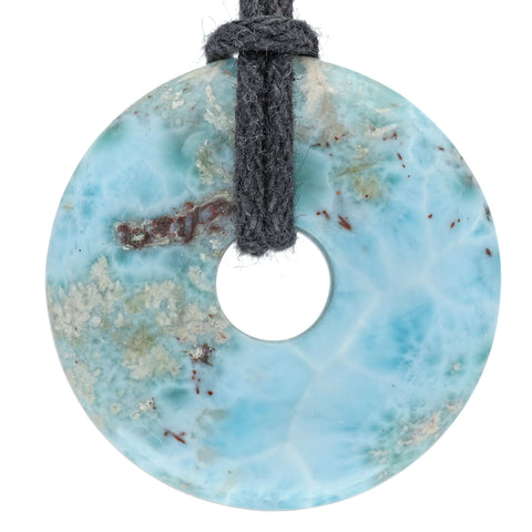 Larimar Donut pendant with inclusion | 30 mm pendant + cotton cord