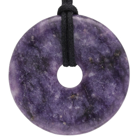 Lepidolite Donut Pendant | 40 mm Pendant + Cotton Cord