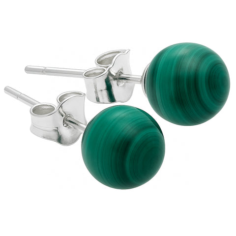 Malachite Stud Earrings 6 mm | 925 Silver