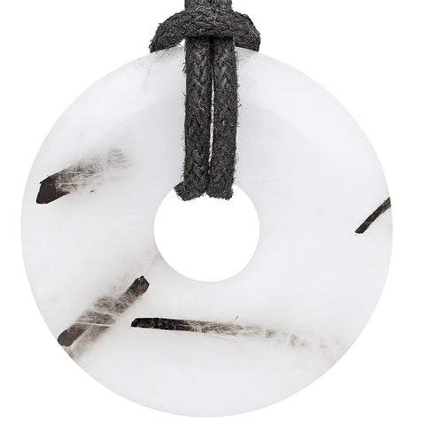 Tourmaline Quartz Donut Pendant | 30 mm Pendant + Cotton Cord