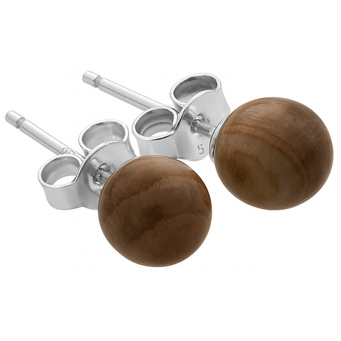 Petrified Wood Stud Earrings 6 mm | 925 Silver