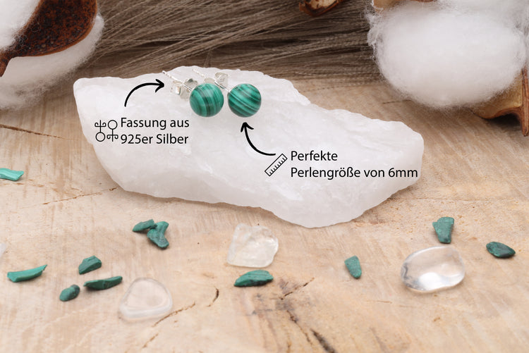 Malachite stud earrings 6 mm | 925 silver