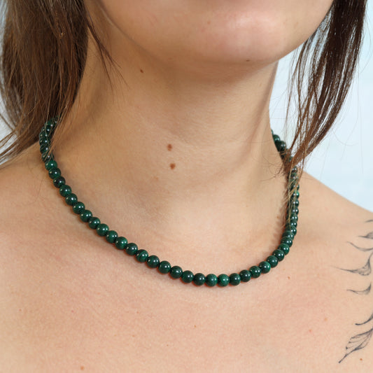 Malachite bead chain | Ø 6 mm with clasp | 45 cm