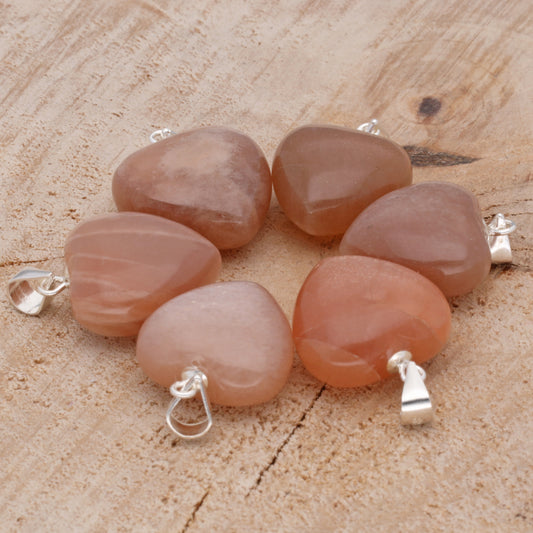 Moonstone Heart Pendant, light + dark | 925 Silver Bail | 2 Sizes