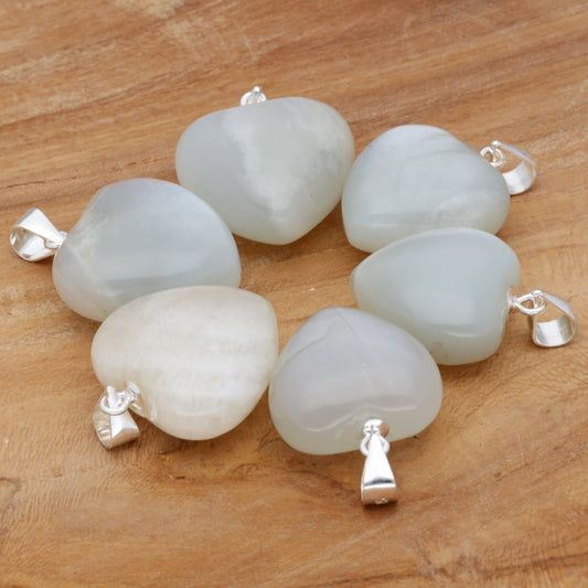 Moonstone Heart Pendant, light + dark | 925 Silver Bail | 2 Sizes