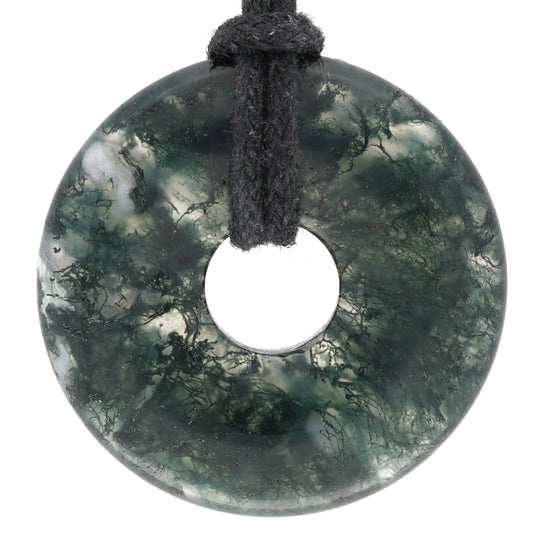 Moss Agate Donut | 30 mm Pendant + Cotton Cord