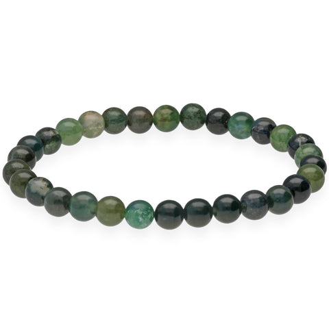 Moss Agate Bead Bracelet | 6 mm