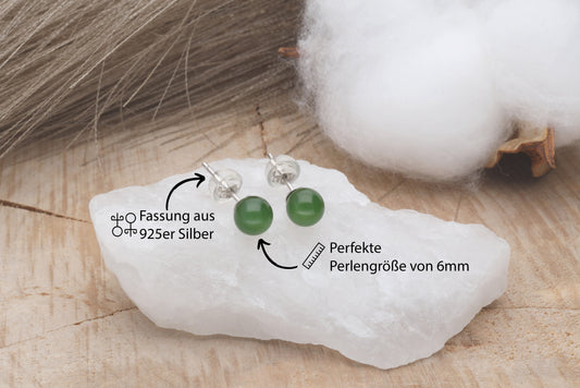 Nephrite stud earrings 6 mm | 925 silver