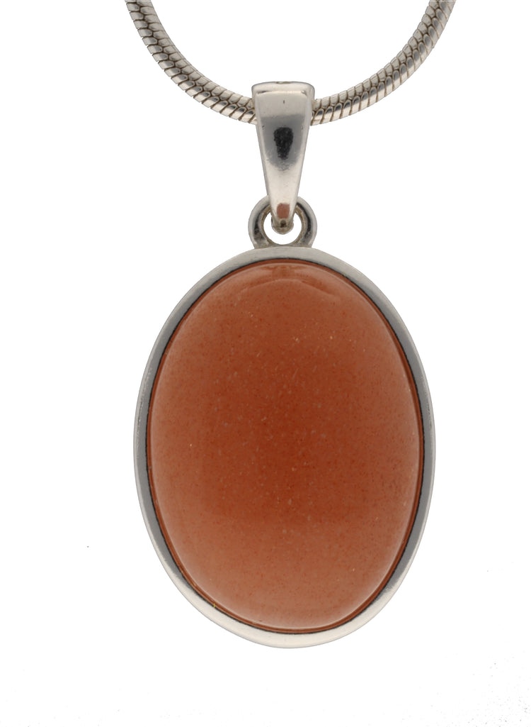 Moonstone, orange pendant (oval) set in silver