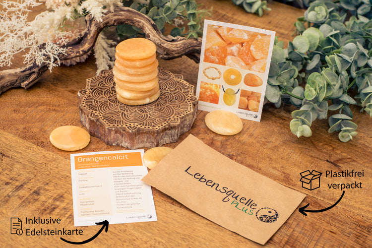 Orange calcite disc stone