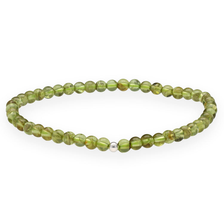 Peridot Bead Bracelet 4mm | With Silver Bead