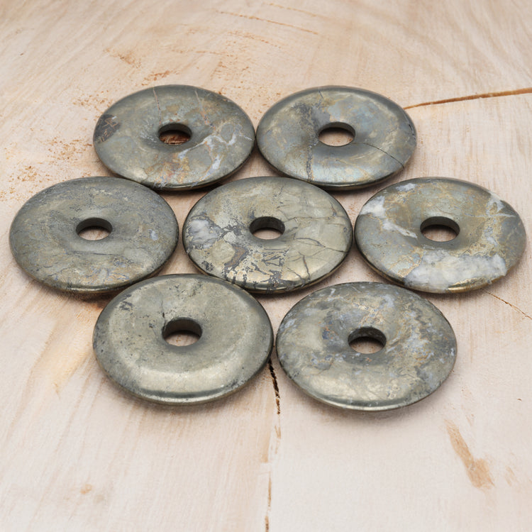 Pyrite Donut | 40 mm Pendant + Cotton Cord