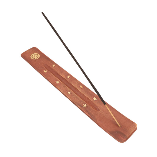 Wooden holder for incense sticks sun and stars