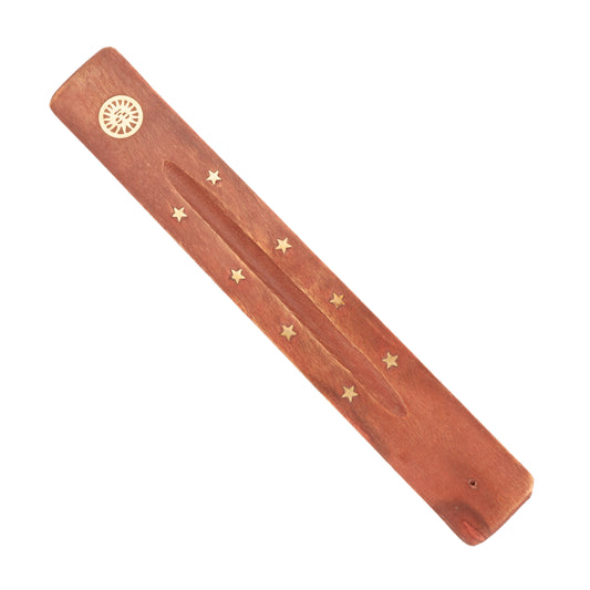 Wooden holder for incense sticks sun and stars