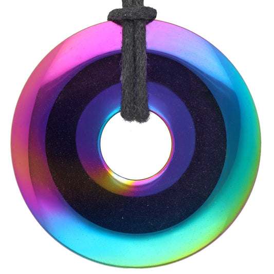 Rainbow Hematite Donut | 40 mm Pendant + Cotton Cord