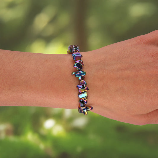Rainbow Hematite Chip Bracelet