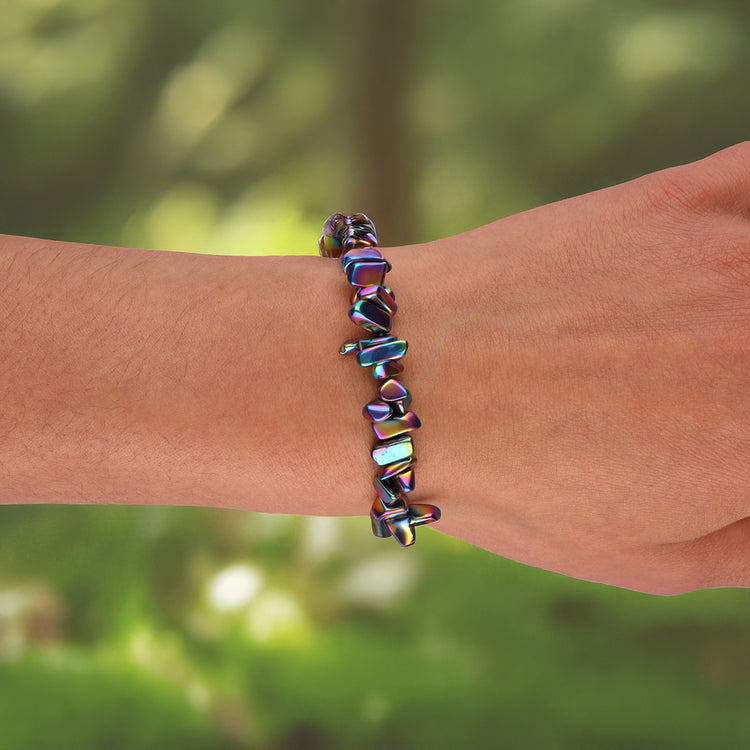 Rainbow Hematite Chip Bracelet