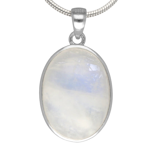 Rainbow moonstone pendant (oval) set in silver