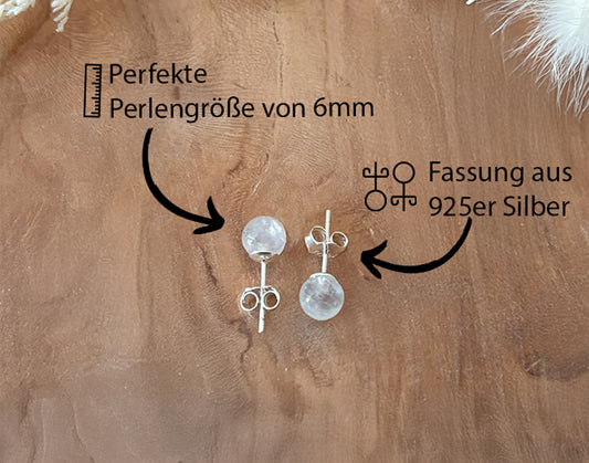 Rainbow Moonstone Stud Earrings 6 mm | 925 Silver