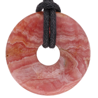 Rhodochrosite Donut Pendant | 30 mm Pendant + Cotton Cord