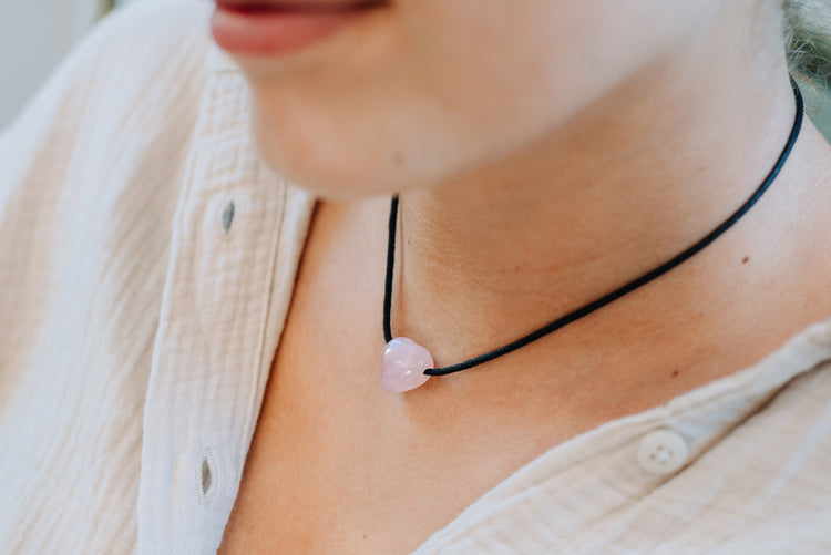 Heart pendant "Golden Triangle" Amethyst + Rock Crystal + Rose Quartz
