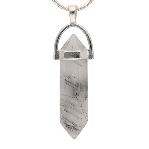Tourmaline Quartz | Double Point, Set | Silver-Colored Eyelet