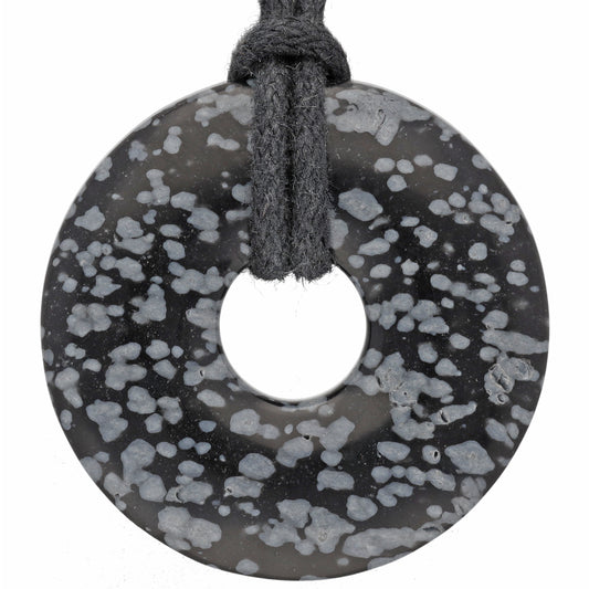 Snowflake Obsidian Donut | 30 mm Pendant + Cotton Cord