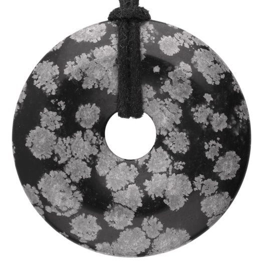 Snowflake Obsidian Donut | 40 mm Pendant + Cotton Cord