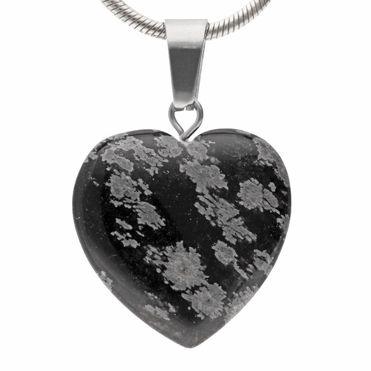 Snowflake obsidian heart pendant | 2x2 cm
