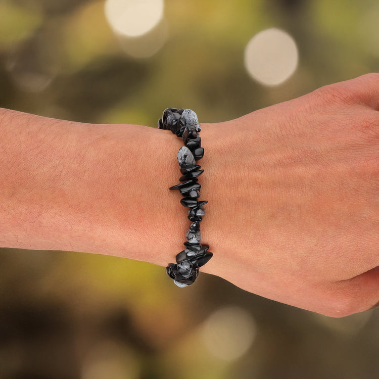 Snowflake obsidian chip bracelet