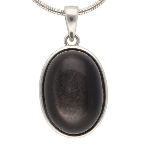 Silver Obsidian Pendant (oval) in Silver Setting