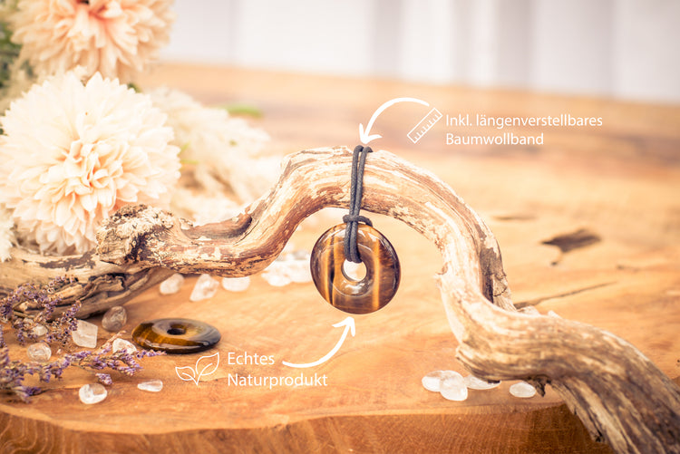 Tigerauge Donut | 30 mm Anhänger + Baumwollband