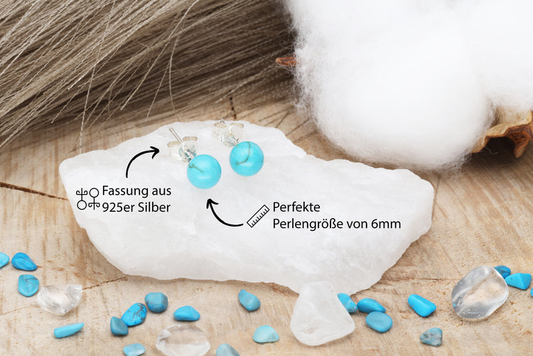 Turquoise stud earrings 6 mm | 925 silver