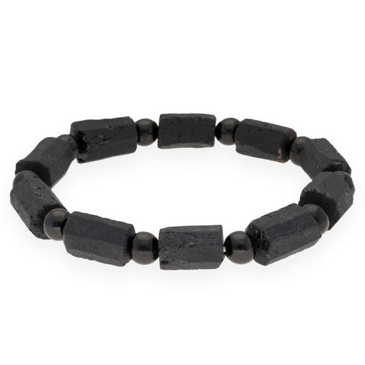 Crystal bracelet with ball element 19 cm | Tourmaline, black | 6 mm beads