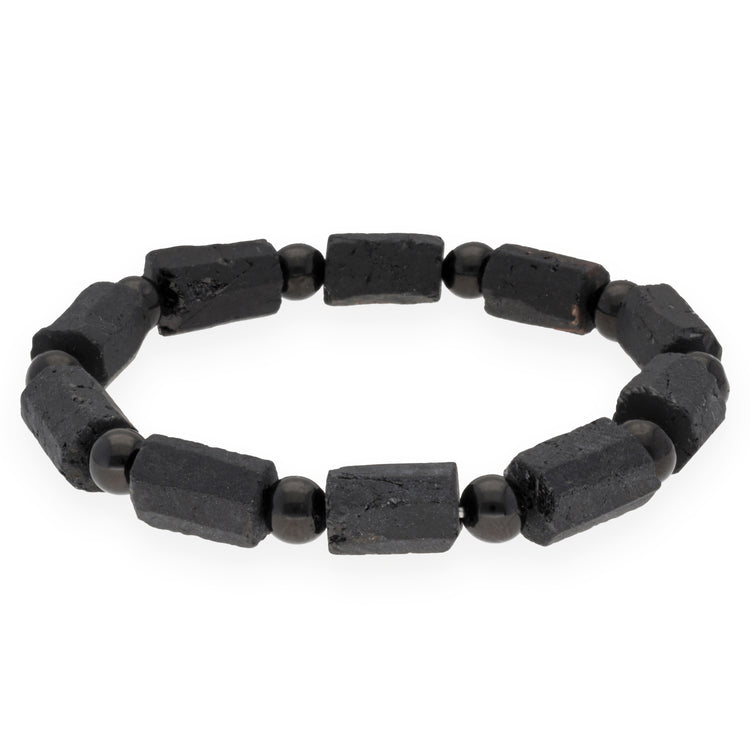 Crystal bracelet with ball element 19 cm | Tourmaline, black | 6 mm beads