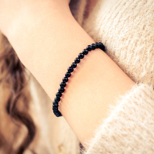 Tourmaline, black (Schörl) mini ball bracelet | 4mm 